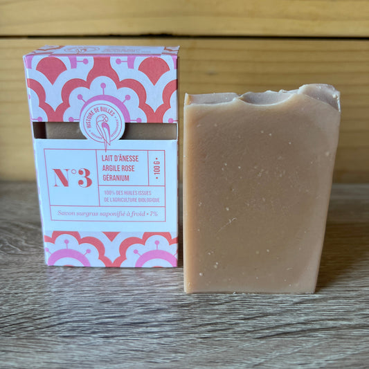 Savon N°3 - Lait d'ânesse, Argile rose, Géranium